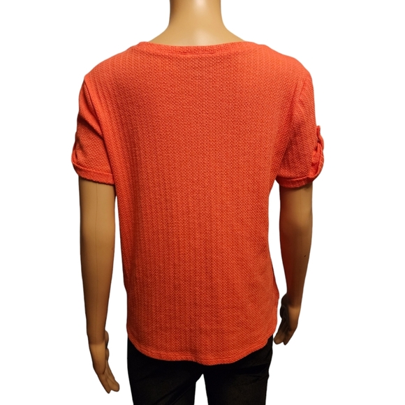 Melissa Paige Coral Knit Short Sleeve Side Tie Top - Picture 2 of 9